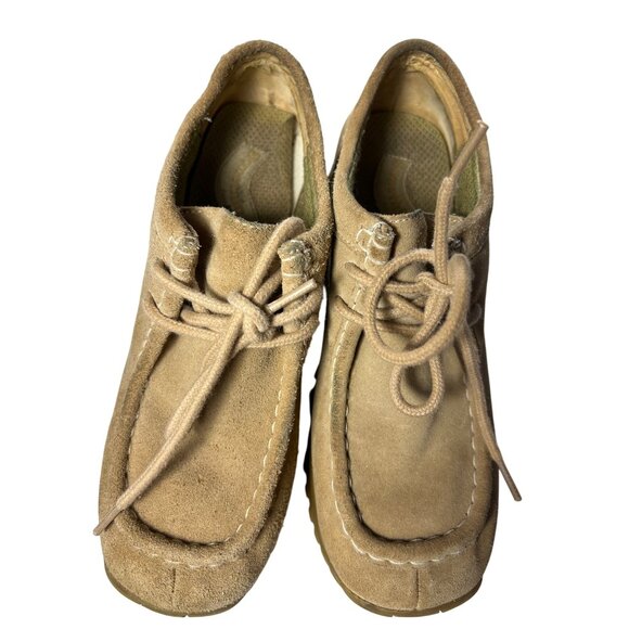 Vintage Skechers Suede Womens Platform Lace-Up Shoes With Lug Sole Beige Sz 9 - Picture 3 of 11